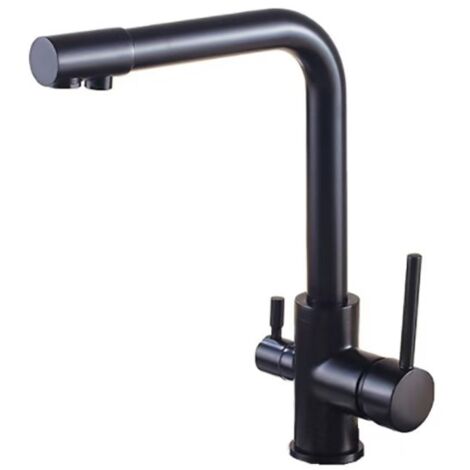 Grifo de cocina de 3 vías, mezclador de cocina con sistema de ósmosis inversa, grifo de alta presión 3 en 1, grifo para beber con 2 palancas, negro