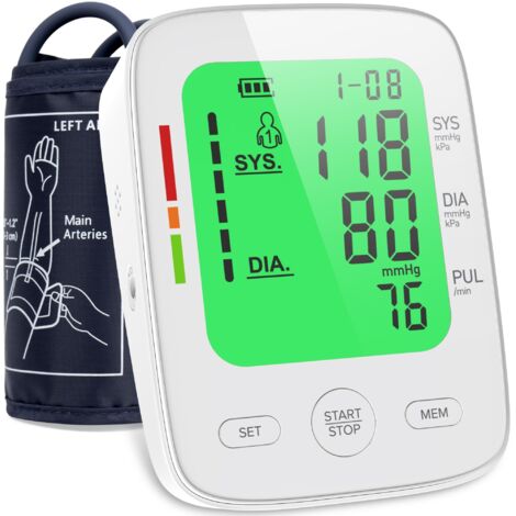 Tensiómetro médico para uso doméstico, tensiómetro de manga ancha, monitor LCD digital con memoria para 2 x 99 registros Monitor de frecuencia cardíaca (1/5)
