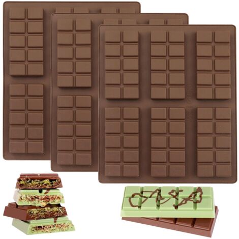 Paquete de 3 moldes de silicona para chocolate (6 unidades, 10 rejillas), reutilizables para gofres con rejilla, antiadherentes para gomitas, bombones y cubitos de hielo (marrón) (1/5)