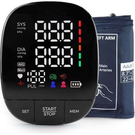 Monitor electrónico de presión arterial para el brazo, muestra la frecuencia cardíaca, fácil operación con un solo toque, memoria de usuario dual, guarda 2 x 120 lecturas, liviano, altamente portátil (1/4)
