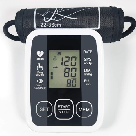Tensiómetro electrónico de brazo con brazalete ajustable de 22 a 36 cm, medición automática de la presión arterial, certificación médica, pantalla LCD grande (1/5)