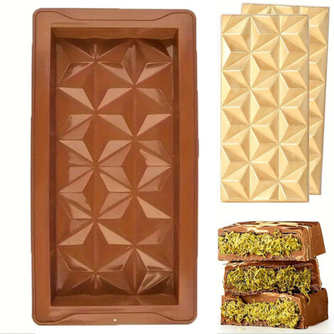 Molde para barra de chocolate, 2 piezas antiadherentes, estilo Dubái, de silicona gruesa, reutilizable para helado de gelatina dulce (marrón) (1/5)