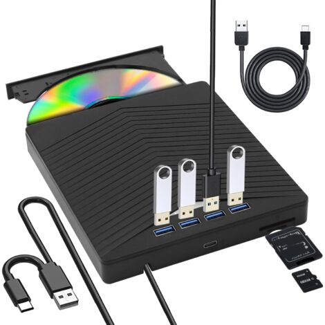 Grabadora externa de CD/DVD, unidad externa portátil, grabadora de DVD/BD 4K con USB 3.0 tipo C, grabadora de unidad óptica para PC con Windows 10, 8 y 7.