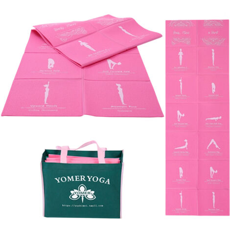 Esterilla de yoga plegable para mujer, antideslizante, apta para el hogar y el gimnasio, incluye bolsa de almacenamiento, ideal para yoga, pilates y fitness, 173 x 61 cm x 5 mm de grosor, rosa. (1/5)
