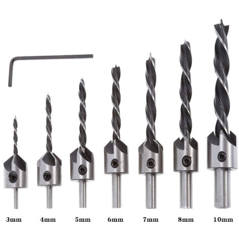 Broca avellanada de tres puntas para carpintería, taladro eléctrico de mano, herramienta de perforación, juego de brocas (3/4/5/6/7/8/10 mm) (1/5)
