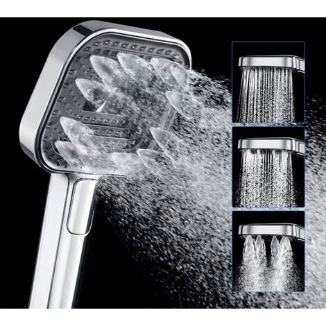 Cabezal de ducha ahorrador de agua, ducha de mano antical [Silicona de grado alimenticio] [43 % de ahorro de agua - 7,3 l/min] Alta presión, ducha de mano grande de 135 mm, 3 modos de rociado, cromado (1/5)