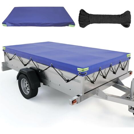 Lona para remolque de 208 x 114 x 10 cm con cuerda de sujeción, lona con tira reflectante, apta para varios modelos de remolques de coche de hasta 750 kg. (1/5)