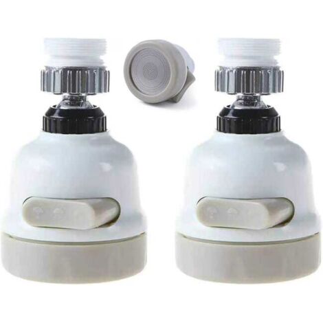 Aireador para grifo, giratorio 360°, resistente a salpicaduras, 3 velocidades, ajustable, adaptador para boquilla de grifo (paquete de 2, blanco) (1/5)
