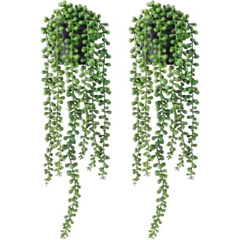 plantas artificiales colgantes, macetas de imitación de perlas, suculentas, pequeñas plantas artificiales para decoración de paredes, estantes y interiores y exteriores. (1/5)