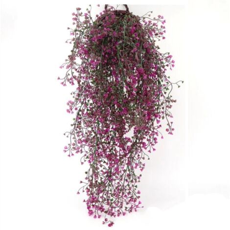 Planta artificial con flores, enredadera de hiedra artificial para interior y exterior, flor artificial para decoración de pared y jardín - 80 cm, juego de 3, magenta