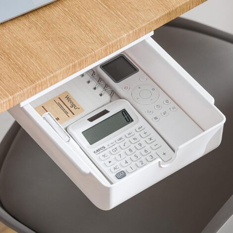 Organizador de cajones para debajo del escritorio, mini organizador de cajones, organizador adhesivo para cajones de escritorio, caja para cajones ocultos, blanco