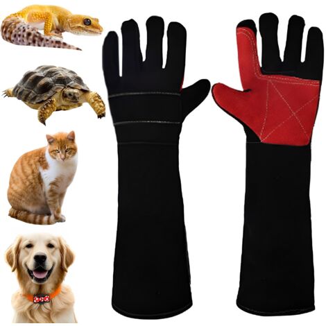Guantes antimordeduras para mascotas, 45 cm. Guantes resistentes y duraderos para el baño, multiusos para atrapar y acicalar mascotas. Resistentes (negro y rojo).