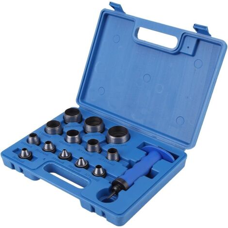 Perforadora de cuero, herramienta para perforar cinturones, 13 punzones intercambiables, herramienta resistente para procesar cuero con mango. (1/5)