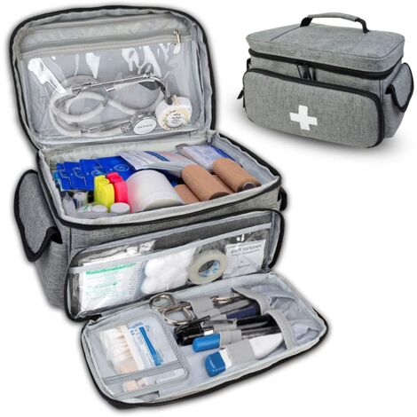 Botiquín de primeros auxilios, bolsa de transporte para botiquín, organizador de pastillas para botiquines médicos de emergencia para el hogar, viajes y uso al aire libre (gris)