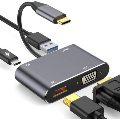 Adaptador USB-C a HDMI 4K a VGA, concentrador OTG USB tipo C 3.0 4 en 1 compatible con MacBook Pro/Dell XPS/Samsung Galaxy/iPad Pro/Chromeboo (1/5)