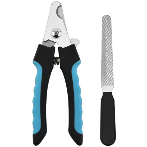 Cortauñas profesional para perros y gatos, tamaño grande de 16 cm, acero inoxidable – Cortauñas para el cuidado de mascotas con protector de seguridad – Accesorio para mascotas (azul y negro) (1/2)