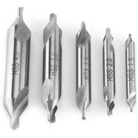 Juego de 5 brocas de centrado, brocas de doble extremo, 60 grados, 1,5/2,0/2,5/3,0/4,0 mm (1/4)