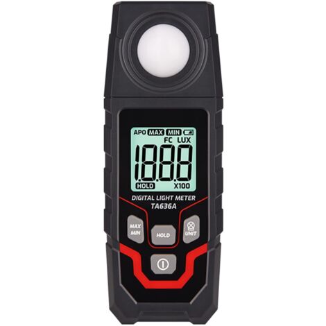 Medidor de lux digital, 0  200 000 lux y pantalla LCD, unidades Lux/FC seleccionables, medidor de lux digital, fotómetro, exposición, reacción y retención de datos, con manual de usuario. (1/5)