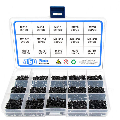 Juego de 450 tornillos de cabeza plana avellanada, caja de tornillos de cabeza avellanada, juego de tornillos para computadora portátil