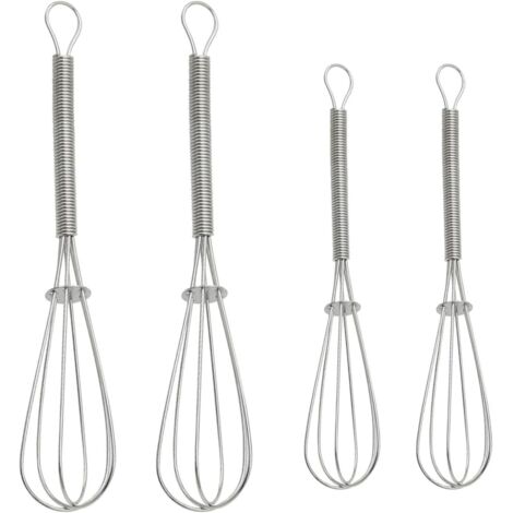 Juego de 4 mini batidoras de cocina de acero inoxidable, batidoras de mano, para preparar huevos, salsas y pasta (plateadas), 2 grandes y 2 pequeñas (1/5)