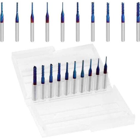 Fresas CNC con recubrimiento Nano Blue, vástago de 1/8 de pulgada, de 0,8 a 3,175 mm, paquete de 10 unidades para madera dura, fibra de carbono, PCB y SMT. (1/5)