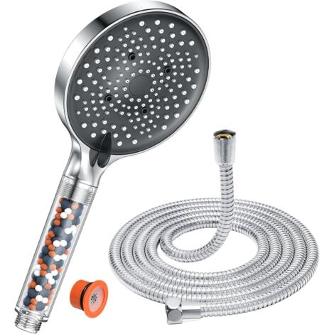Cabezal de ducha ahorrador de agua, cabezal de ducha con manguera de 1,5 m, cabezal de ducha antical grande, cabezal de ducha de alta presión con tres modos de chorro, cromado (1/5)
