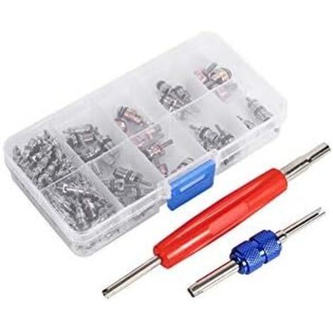 Kit de herramientas de reparación de aire acondicionado, núcleo de válvula de aire acondicionado A/C R134a/R12, juego surtido de válvulas de neumático de refrigeración, 102 Uds. (1/5)