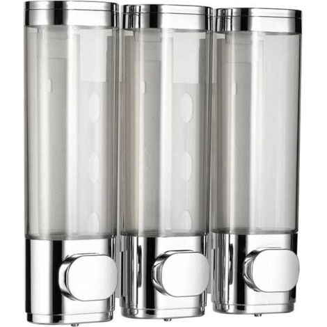 Dispensadores de jabón de ducha de pared, 3 dispensadores de gel de ducha de 300 ml de pared (plateados) (1/5)