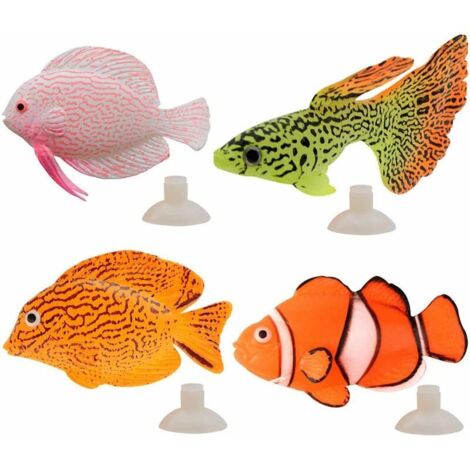 Peces tropicales artificiales, peces de silicona para acuario, decoración para acuario, peces dorados artificiales para pecera, decoración de peces artificiales, juguete para acuario, pecera (4 piezas (1/5)