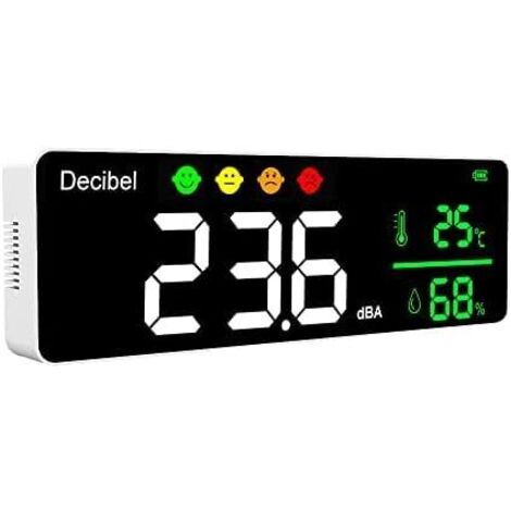 Medidor de ruido digital, medidor de nivel de sonido, medidor de temperatura, medidor de humedad, detector 3 en 1, detector de pared para interiores, probador de pantalla grande, blanco