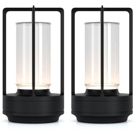 Juego de 2 lámparas de mesa portátiles de metal para uso interior/exterior, lámpara LED inalámbrica recargable, 3 colores, brillo ajustable, lámpara pequeña para escritorio, restaurante, dormitorio, b (1/5)