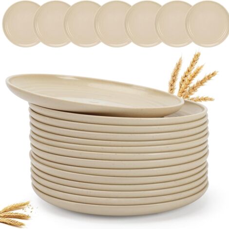Platos llanos de plástico de 23 cm, juego de 14 piezas. Vajilla y utensilios para servir. Resistentes y ligeros. Ideales para viajes, picnics y uso en interiores y exteriores. Aptos para microondas.