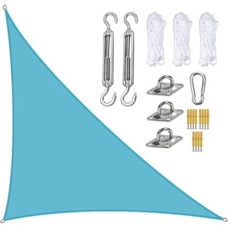Vela de sombra para exteriores, ideal para jardín, patio, fiestas, protección solar, 97% de bloqueo UV, lavable, para áreas de juego, estanque, terraza, piscina (Color: Azul cielo, Tamaño: 3x3x3m) (1/5)