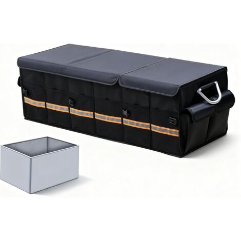 Caja organizadora para coche, con múltiples compartimentos, tapa y bolsa impermeable, para accesorios de coche, 100L, color negro. (1/5)