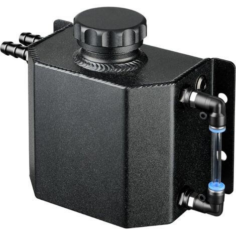 Depósito de expansión de refrigerante, depósito de radiador de aluminio, depósito de expansión universal negro de 1 litro (1/5)