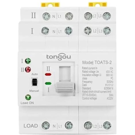 Interruptor de transferencia automática, 2P 63A Interruptor de transferencia manual Interruptor de transferencia ATS para sistema de alimentación ininterrumpida Selector eléctrico doble automático dom