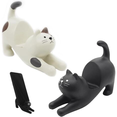 Soporte para teléfono móvil con forma de gato de 2 piezas, soporte para smartphone, soporte universal para teléfono, para el hogar, sala de estar, oficina, dormitorio y escuela, 2 colores.