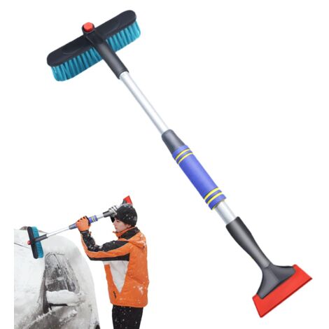 Pala para nieve para coche y camión: rascador de hielo giratorio, herramienta para descongelar vehículos con cabezal giratorio, accesorio de invierno portátil con cerdas resistentes, para quitar la ni