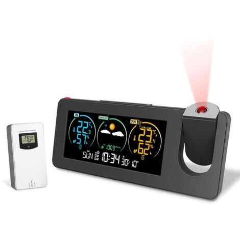 Estación meteorológica inalámbrica con sensor, pronóstico del tiempo, visualización de temperatura y humedad, presión atmosférica, color, puesta de sol y fase lunar (un juego). (1/5)