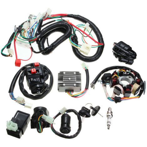 Kit de cableado eléctrico de 4 cables para motores de 125 cc, 150 cc, 200 cc y 250 cc. Incluye arnés de bobina CDI y conjunto de cableado del estator. (1/5)