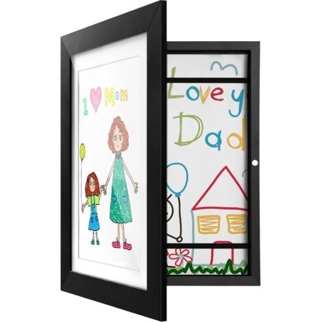 Marco de fotos para dibujos infantiles, marco de arte infantil A4 con apertura frontal, marco de arte infantil, marco de almacenamiento y exhibición para obras de arte infantiles (1, negro) (1/5)