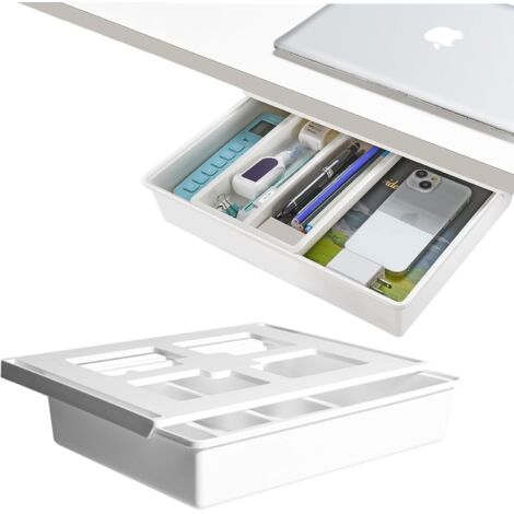 Cajón para debajo del escritorio, autoadhesivo, extraíble, con riel deslizante suave, cajón oculto para oficina, escondites, hogar, escuela, blanco, tamaño L
