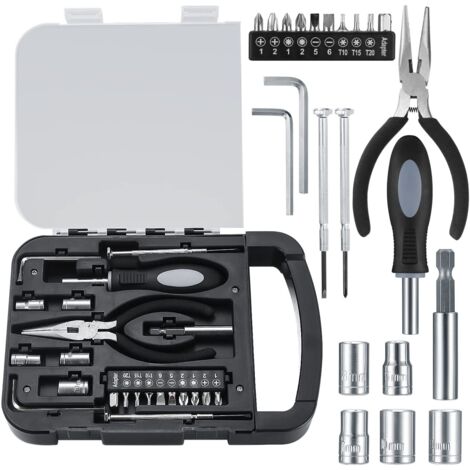 Kit completo de herramientas de 22 piezas, estuche para herramientas, juego completo de herramientas, caja de herramientas portátil con juego de destornilladores de precisión para proyectos de bricola (1/5)