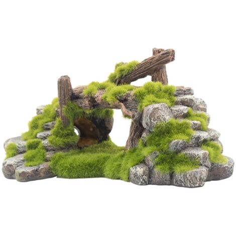 Decoración de acuario hecha de musgo, rocalla, escondite hueco, ruinas, cueva, accesorio de acuario, escondite para peces pequeños (1/5)