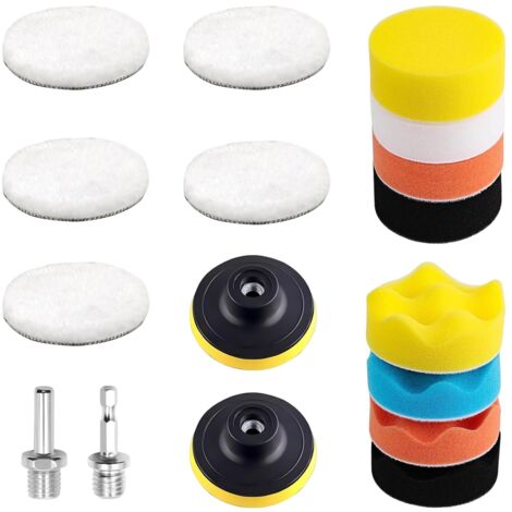 Juego de 17 almohadillas de pulido, esponja para pulir coches, disco de pulido de 80 mm, kit de esponja de pulido con adaptador para taladro, para pulir y encerar coches.