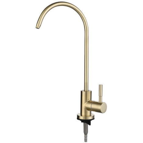 Grifos de cocina, grifo con filtro de agua, grifo monomando de cuello de cisne para agua fría, para fregadero de cocina, oro rosa (color: oro cepillado) (1/5)