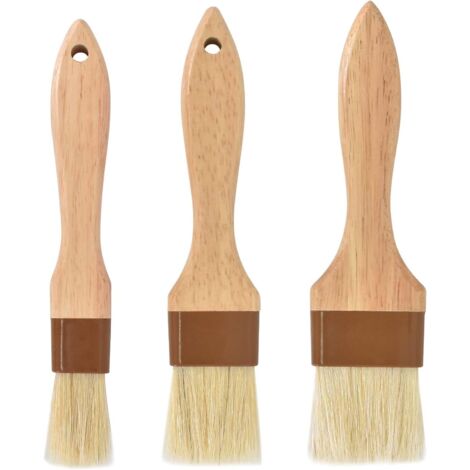 Juego de 3 brochas de madera para barbacoa, brocha de cocina para barbacoa, cerdas naturales para repostería, brocha para pan con mango largo de madera, para cocinar, asar a la parrilla y actividades (1/5)
