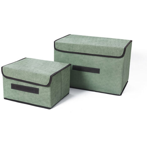 Caja de almacenamiento, 2 cajas de almacenamiento con tapa, caja de almacenamiento plegable con asa, caja de almacenamiento a prueba de polvo (verde)
