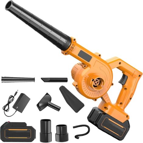 Soplador de hojas a batería de 21 V, 600 W / 3,3 m³/min / 23000 rpm, soplador de hojas inalámbrico con batería y cargador para nieve, jardín, patio y hojas (amarillo - 1 batería)