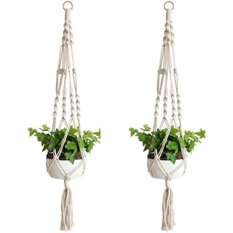 Nazalus - Juego de 2 soportes colgantes para plantas, cestas de flores de cuerda de algodón para macetas de pared, para decoración del hogar, jardinería en la oficina, 4 patas (1/5)